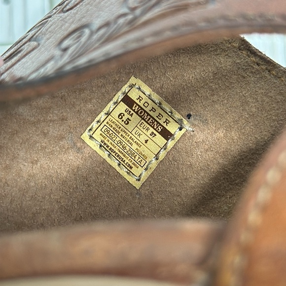 Roper Women’s Brown Leather Sandals Peep Toe Cut Out Block Heels Shootie SZ 6.5 - Picture 9 of 10